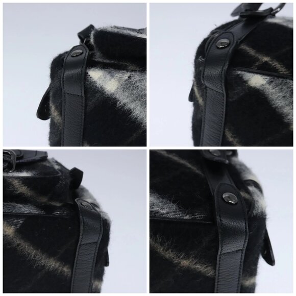 BURBERRY Nova Check Blue Label Shoulder Bag Wool Leather Black Auth 102387 - Picture 16 of 16